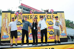 Emily and Biondo share the Bristol Dragway Winners Circle  