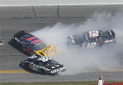 Scott Lagasse Jr., faces accident in front of him at Daytona International Speedway with nowhere to go, photo credit Christina Ramzel 2009