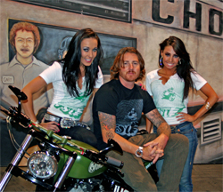 Custom motorcycle builder Roland Sands and models showcase his builds at the SEMA Show in Las Vegas