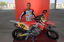 Rothbauer's weapon of choice is a Honda CRF450R modified for Supermoto.