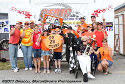 Teddy Hodgdon, his family, fans and team pose for a photo after the driver clinched the championship at Stafford Motor Speedway.