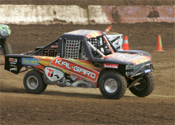 Trophy Kart driven by 12-year-old Trenton Briley with LTR 450 Suzuki quad racer motor and K&N air and oil filters at Perris Speedway in California