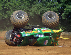 The Avenger Monster Truck flips over during Freestyle Action in Winchester, Virginia