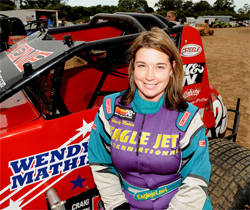 Wendy Mathis is driving on dirt for the first time in her racing career at Parramatta Speedway in Australia