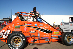 Western Speed Racing driver Michael Lewis prepares for USAC California Pavement Ford Focus Series event at New Stockton 99 Speedway in Northern California
