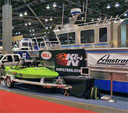 Championship Jet Sprint Boat owned by Wicked Racing Team stands out at Seattle Boat Show at the Qwest Field Event Center in Washington