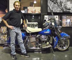 Buddy Stubbs with his Harley from the movie Electra Glide in Blue