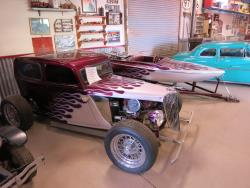 Dwarf hot rod and matching tiny speedboat at the Dwarf Car Museum in Maricopa, Arizona