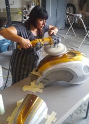 Theresa Contreras buffing the the R nine T