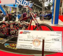 Nick Beaulieu's custom Harley and show check at the New York IMS