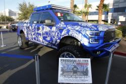 The 2016 F-150 Freedom Blues on display at the 2016 SEMA Show