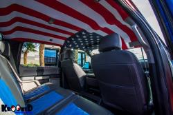 Roadwire leather interior & custom American Flag Headliner in the Hanro Studios Freedom Blues F-