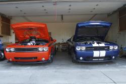 2010 Orange Dodge Challenger with 2011 Blue Dodge Challenger