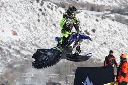 Brock Hoyer jumps at the Snow BikeCross at the X Games in Aspen, Colorado