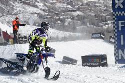 Brock Hoyer roosts at Snow BikeCross at the X Games in Aspen, Colorado