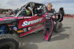 Katie Vernola with her Polaris UTV after the Mint 400 in Primm, Nevada