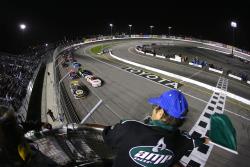 The starter gives the green flag to the 2016 K&N Pro Series race at Irwindale