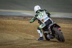 Texter on his Kawasaki 750 in the Expert Twins class in the 2017 Pro Flat Track season