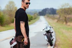 Bryan Fuller photo with custom Harley-Davidson Sportster