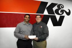 K&N's Jesse Spungin awards the check to Robert Moeller on behalf of Fallen Patriots