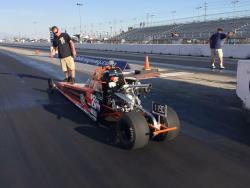 To keep speeds down and drivers safe, Jr Dragsters run a shorter track than adult racers