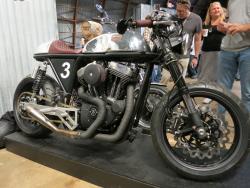 Custom cafe Sporster at the Handbuilt Motorcycle Show at the Fair Market in Austin, Texas