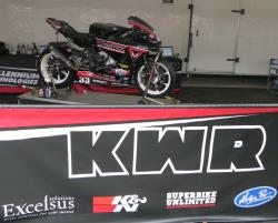 Kyle Wyman's superbike in the MotoAmerica Paddock at Circuit of the Americas in Austin, Texas