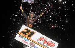 Brown celebrates big win at The World of Outlaws at Cocopah Speedway.