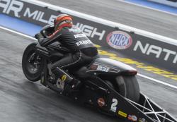 Pro Stock Motorcycle rider Eddie Krawiec too home a Wally for his effort at Bandimere Speedway