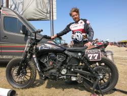 Roland Sands and his Super Hooligan Indian Scout at the Buffalo Chip in Sturgis, South Dakota