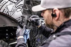 Hank Robinson of Hanro Studios engraves his latest show truck for the 2017 SEMA Show