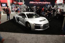 Laying hard in the BForged Wheels booth is this twin turbo V10 Audi R8 built by Sadistic Iron Werks